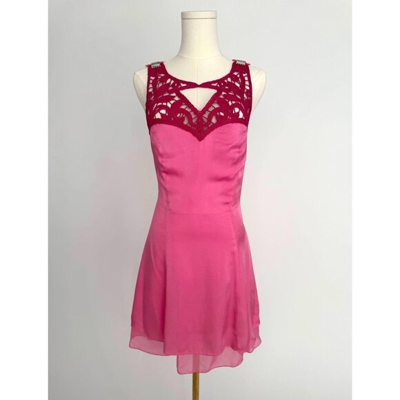 y2k pink lace embroidered cut outs silky coquette short mini dress made in Italy - Picture 1 of 9